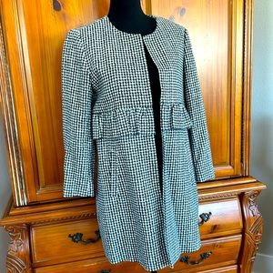 Houndstooth Coat with Ruffle Detail